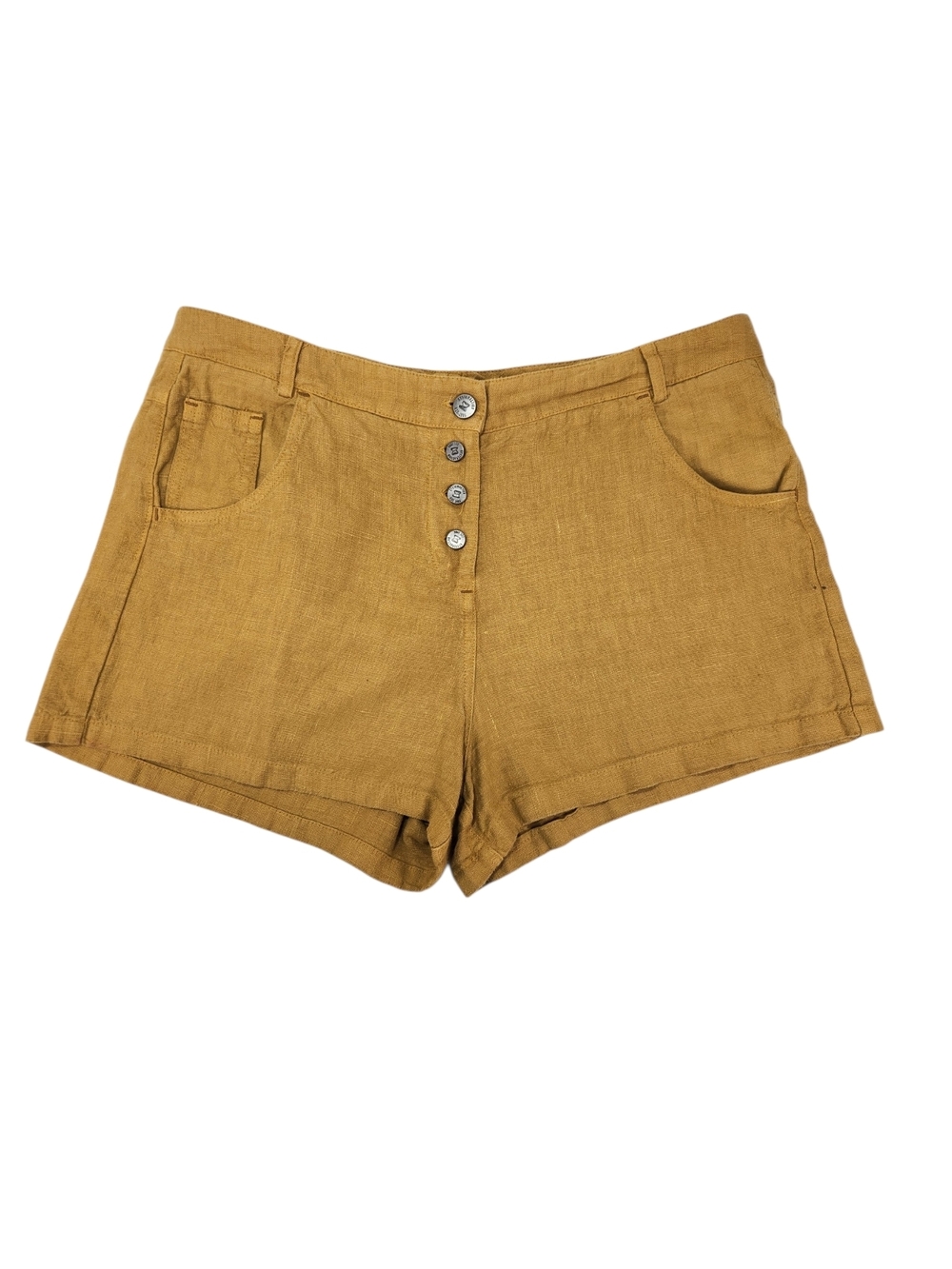 Systemaction High Waist 100% Linen Shorts Size 40 (Med 8-10) Mustard Yellow Boho